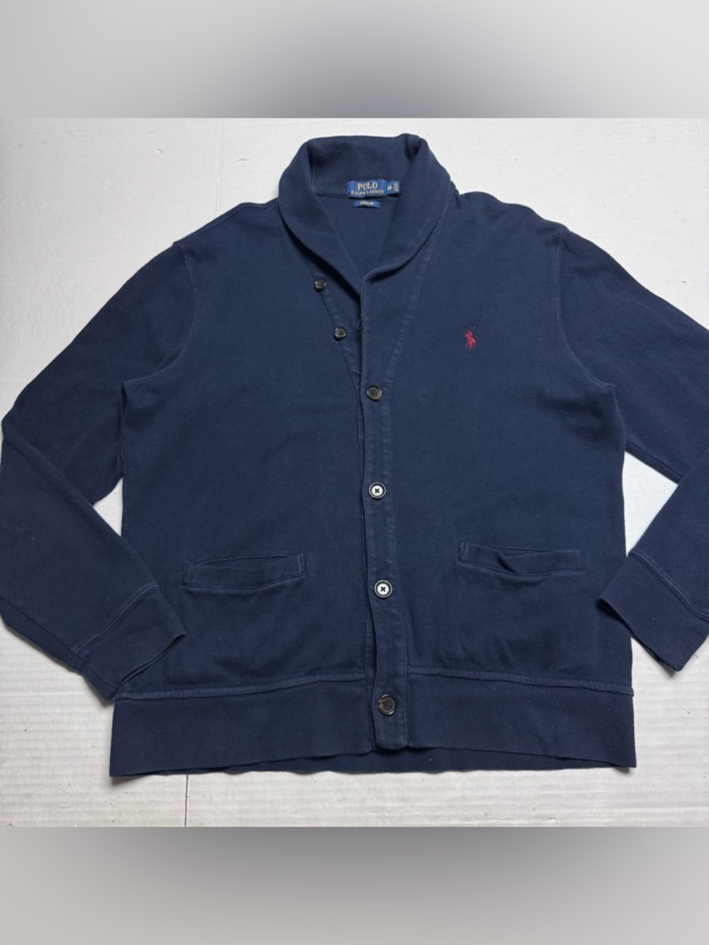 Polo Ralph Lauren Men’s Shawl Collar Estate Rib Button Cardigan In Navy Size: M